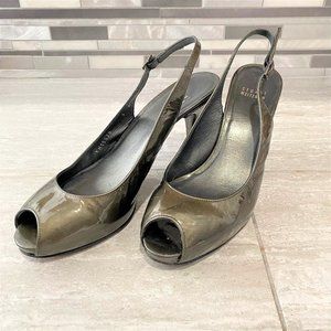 Stuart Weitzman KW15578 Women's Open Toe Heels Metallic Gray Size 9